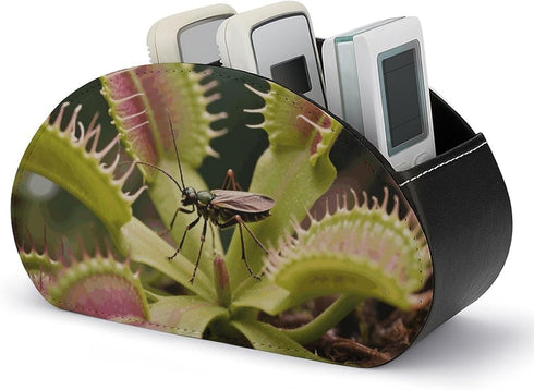 FekiLoot Venus Flytrap Remote Control Holder Leather Desk Storage Organizer Box Remote Caddy