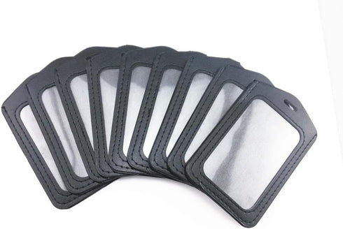 yueton 10pcs Leather Business ID Badge Card Holder with Long Neck Strap Lanyard, Black