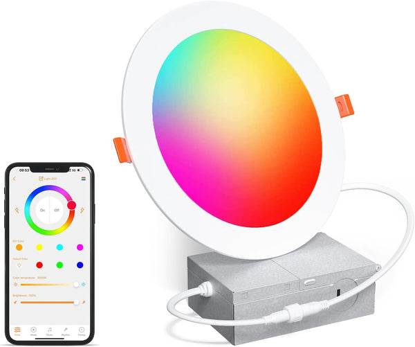 Smart Recessed Lighting 6 Inch RGBCW Color Changing 16W LED Downlights with