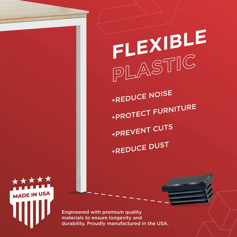 Prescott Plastics 1" x 1 1/2” Ribbed Plastic Hole Caps, 10 Pack, Durable Black Rectangular End Caps for Indoor Outdoor