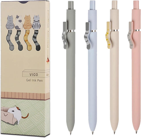 VICO 4PCS Cat Gel Pens, Fine Point 0.5mm Quick Dry Black Ink Pens for Cat Lovers, Perfect for School Office