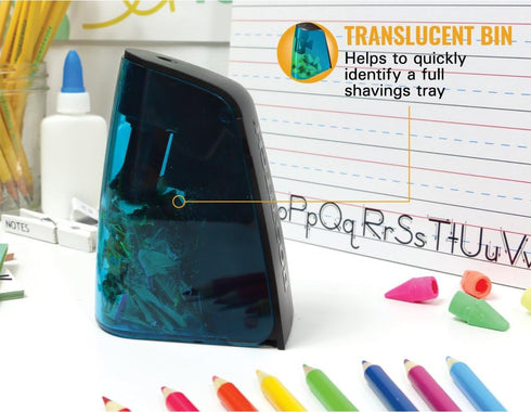 Bostitch Office Battery Pencil Sharpener, Hinged Tray, Colored Pencil Compatible, Black (BPS2-BLACK) and Blue