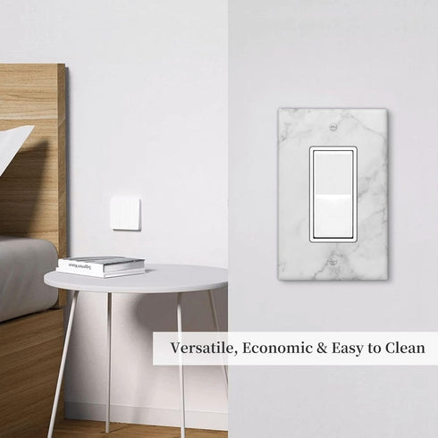 White Gray Marble Light Switch Plate Cover, Single Rocker 1 Gang Wall Plates for Bathroom Kitchen Home Decor 4.5" x
