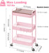 TOOLF Pink 3 Tier Rolling Cart, Metal Utility Cart with Wheels & Wooden Top, Organizer for Kitchen, Office, Bathroom