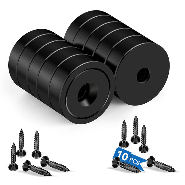 LOVIMAG 40LBS Rare Earth Magnets - 6 Pack Black Neodymium with Screws, Round Magnets for Tool Room, Cabinet, Wall