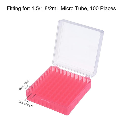 uxcell Centrifuge Tube Freezer Storage Box, 100 Places, Waterproof Polypropylene Holder for 1.5/1.8/2ml Tubes, Red