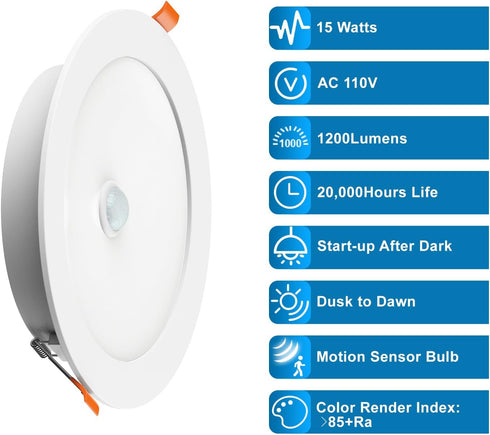 lanyue Bulb, 5 6 1200 15W 6000K (2 Pack) Motion Sensor Light in. & in. LED Can Lights Retrofit Motion Sensor Recessed