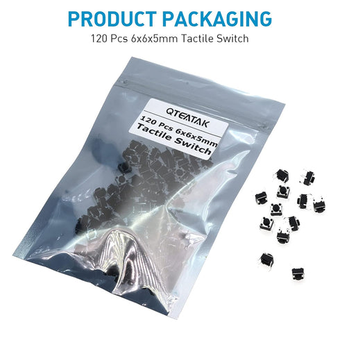 QTEATAK 120 Pcs Momentary Tactile Push Button Switch, 6 x 6mm x 5mm for PCB 4 Pin DIP, Black