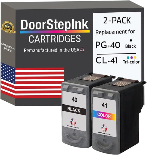DoorStepInk Remanufactured Ink Cartridge Replacements for Canon PG-40 CL-41 Black Color 2PK for Pixma Printers