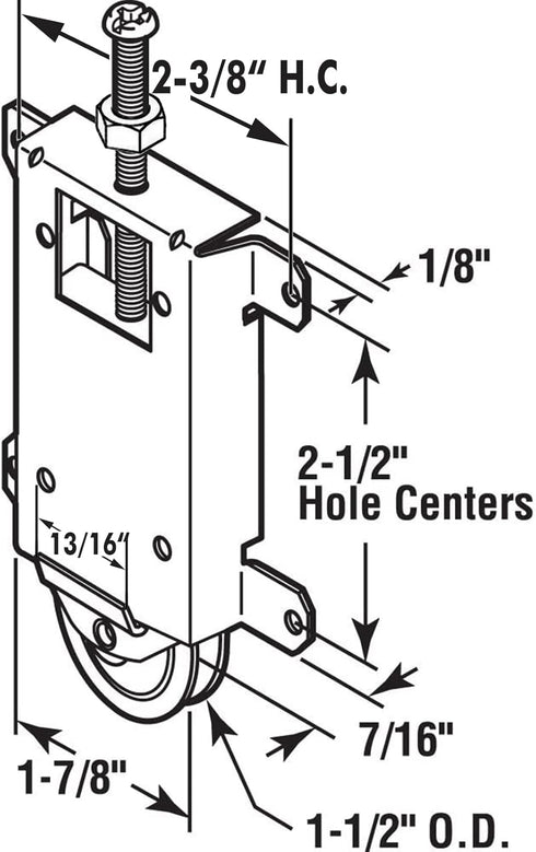 Sliding Mirror Door Rollers Assembly, Fit Contractors Part #W8020C, 1-1/2" Nylon Concaved Wheels, 2 Pack