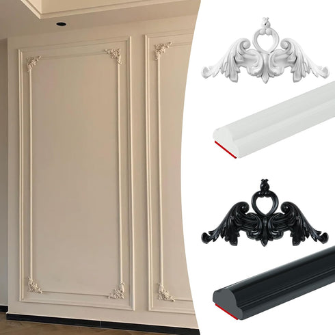 2 Project4.5IN*4.5IN PCS Carved Appliques Onlays, White PVC Corners Applique Flower Carvings Decals for Mirrors
