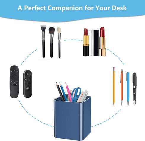 Square Metal Pen Holder, Desktop Pencil Cup for Stationery Organization, Office Desktop Accessories (Blue)