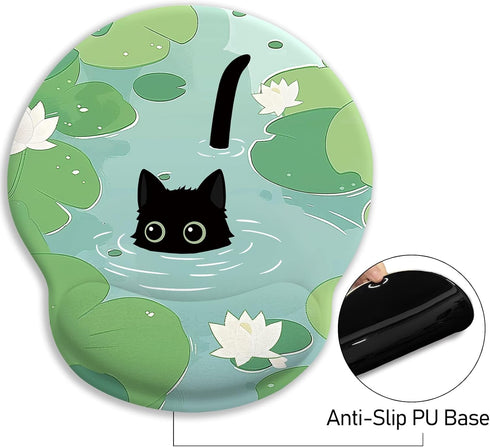 Blusabaca Mouse Pad with Wrist Rest, Cat Lotus Leaf Ergonomic Mouse Pads Wrist Support for Desk, Cute Gaming Mousepad