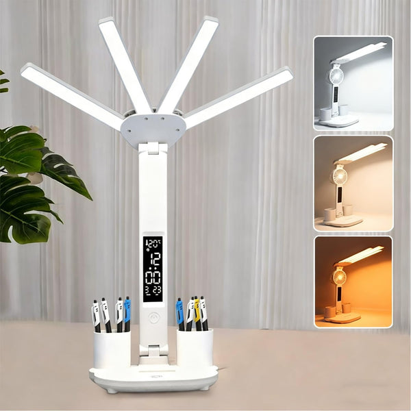 niccryle Led Desk Lamp with Clock Foldable Study Lamp 3 Lighting Modes Table