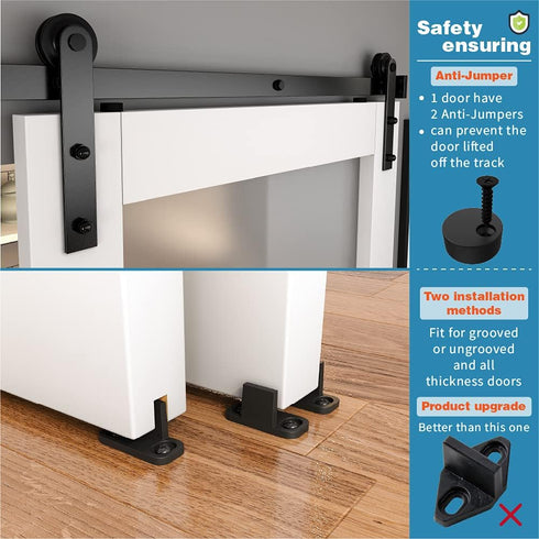 ZEKOO Sliding Barn Door Hanger, Roller, Stopper, Floor Guide, Anti-Jumper Accessories for Third, Fourth Door