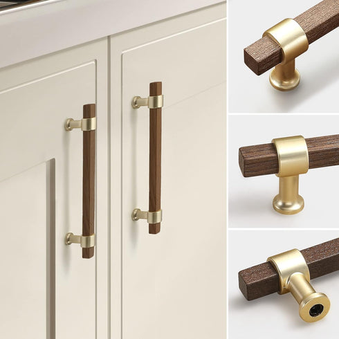 6 Pack Walnut Wooden Drawer Pulls Beech Wood Drawer Handles Wood Hardware for Cabinets Dressers Wood Cabinet knobs