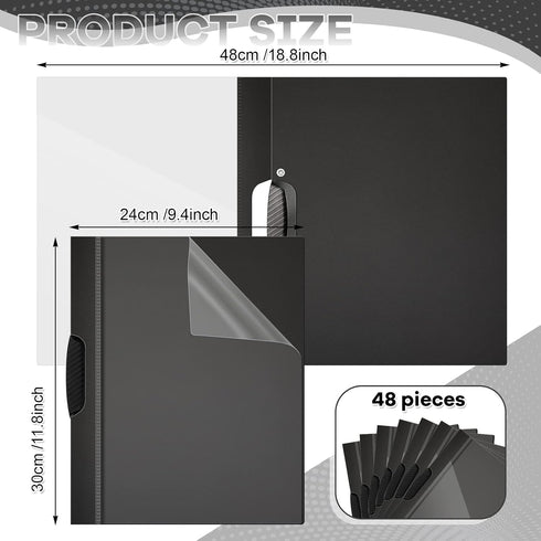 Teling 48 Pcs Clear Report Covers with Clip, Plastic Presentation Folders for Classroom Business Files (Black)