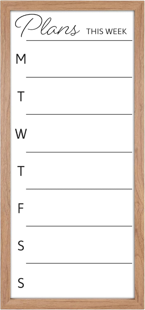 MCS 14x30 Walnut Framed Dry Erase Weekly Planner Whiteboard for Wall, Family Weekly Planner for Events
