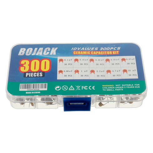 BOJACK 10 Values 300 Pcs Ceramic Capacitor Assortment Kit, 0.1 to 10 uF Multilayer Monolithic
