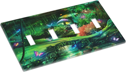 Decorative Switch Plate Covers, Forest Spring Enchanted Fairy Wonderland, 4 Gang Light Switch Cover for Kidroom