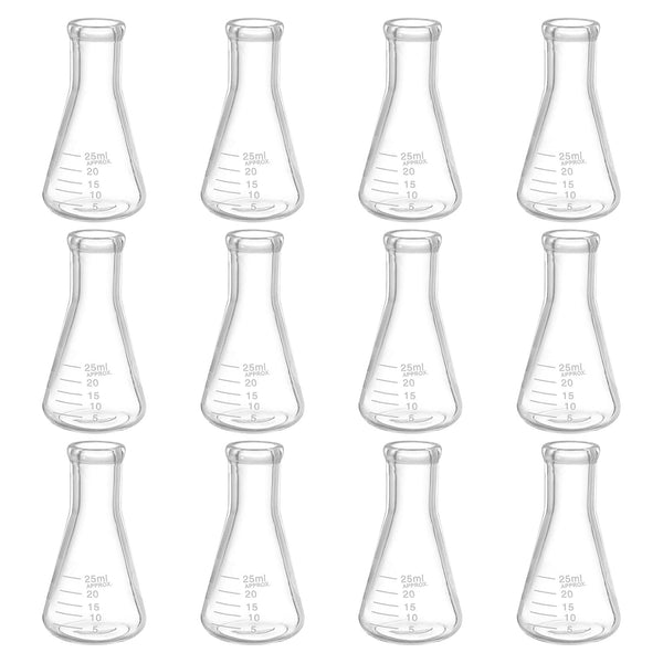 PATIKIL 12 Pcs Erlenmeyer Flask, 25ml Narrow Mouth Graduated Borosilicate Glass for Lab Chemistry Study