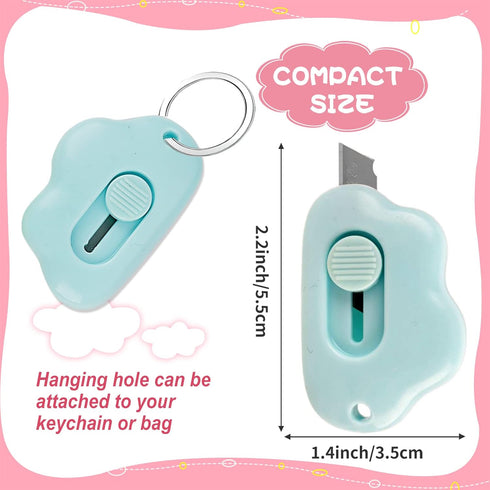 Cute Cloud 6Pcs Mini Utility Knife, Retractable Box Cutter for Office, Home, School, DIY Crafts