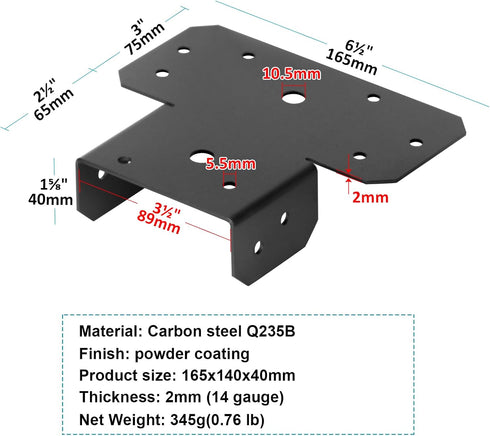 8Pcs (4 Set) Black T Shaped Post to Beam Connector Roof Tie Bracket for 4 x 4 Post, Steel Truss Header Support