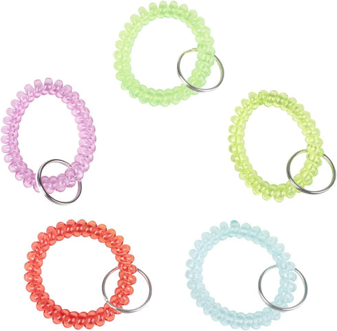BIHRTC 5pcs Colorful Wristband Stretch Spring Spiral Coil Keychain Bracelets for Gym Pool ID Badge Outdoor Activities
