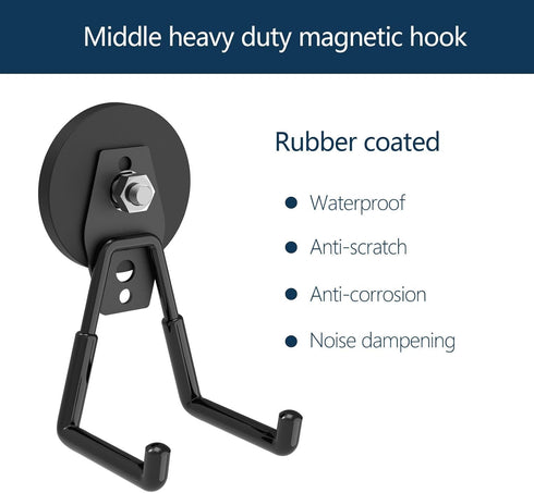 Heavy Duty Super Strong Magnetic Hooks (4-Pack) for Power Drill, Garden Tools, Hose, Straps, Steel Pegboard, Garage