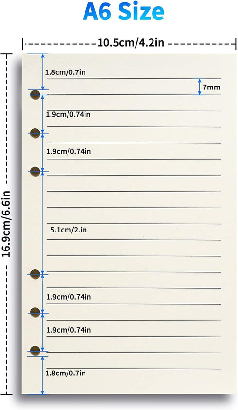 Tofun A6 6-Ring 7mm 80 160 Refillable Paper for Binders, Planner, Traveller Journal, Notebook, Dairy - Ruled Filler