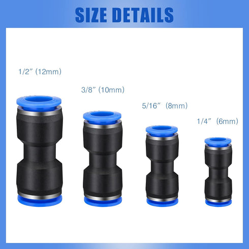 120 Pcs Straight Push Connectors, 6/8/10/12 mm Quick Connect Air Hose Fittings Air Line Fittings Plastic Push to Connect Air Hose Fittings Pneumatic Connectors for Tube by Konohan