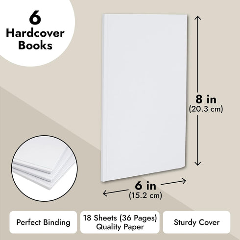Paper Junkie 6 Pack Blank Hardcover Books, 6 x 8-inch, 18 Sheets Each for Kids to Write Stories, Scrapbook and Journal