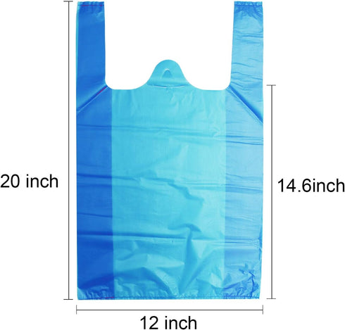 LazyMe Plastic Grocery T Shirt Bags with Handles, 12 x 20 Inch, Blue, 50 Pcs for Shopping and Restaurant