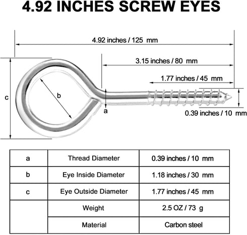 YGAOHF 5 Inch Lag Eye Bolts, Heavy Duty Stainless Steel Eye Bolts with 500 LBS Capacity