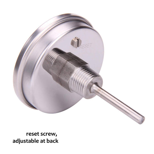 Measureman Fully Stainless Steel Pot, Kettle, Brewing Bimetal Thermometer, 3" Dial, 0-250 deg F, Adjustable