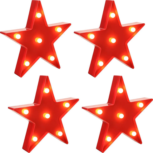 Jutom 4 Pieces Star Night Lights LED Plastic Star Shaped Sign Lighted