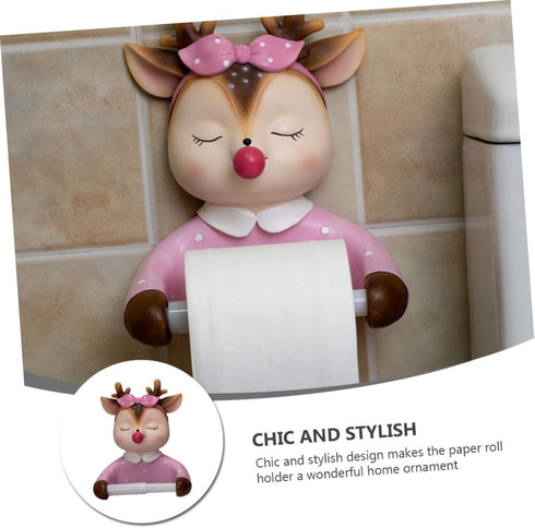 Outanaya Cartoon Deer Roll Paper Holder Wall-Mounted Toilet Paper Rack Bathroom Decorative Tissue Shelf Cute Animal