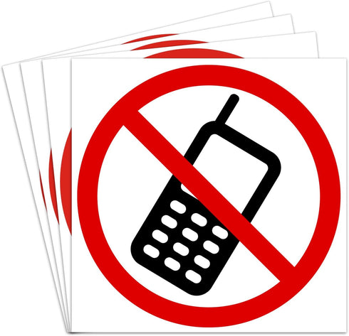 dealzEpic No Cell Phone/Mobile Phone is Prohibited Sign, Self Adhesive Vinyl Decal Sticker, Pack of 4 Pcs