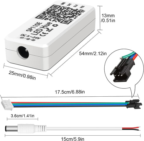 SP110E 2 Pack 5-24V WS2812B WS2815 SK6812 APA102 VIPMOON Bluetooth LED Controller, Pixel LED Light Strips Controller