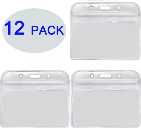 YOUOWO 12 Pack Horizontal ID Card Badge Holders, 3.2 x 3.85 inches, Waterproof Clear Plastic Labels