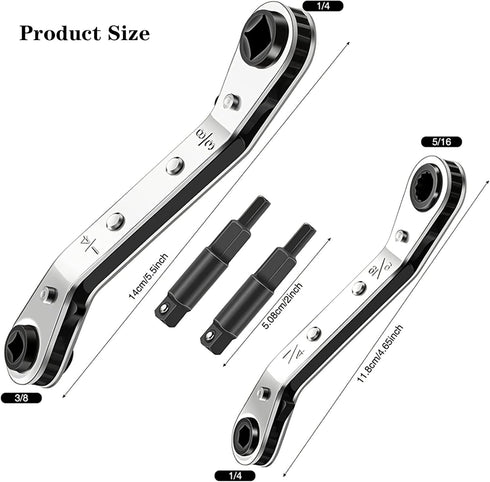 Hvac Service Wrench, Hand Refrigeration Tools Set, 3/8 To 1/4, 5/16 X 1/4Inch Wrench Ratchet Wrench Set, with Hexagon Bit Adapter Kit for Refrigeration Equipment Repair by ThgivingStore