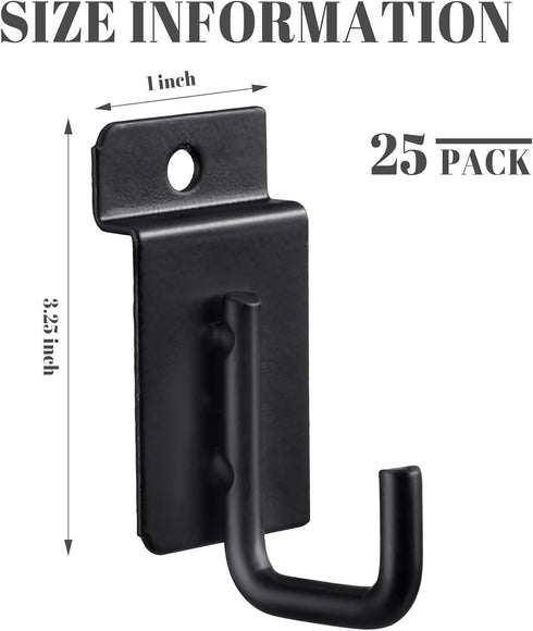 Tandefio 25 Pack J Shaped Slatwall Hooks, Heavy Duty Black J Hook Slatwall Accessories for Display Panel