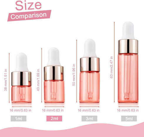 100Pcs 2ml 5 Pink Sample Dropper Bottles Glass Mini Dropper Bottles with White Silicone Tops and Plastic Droppers