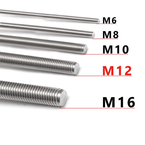 Feelers 304 Stainless Steel M12-1.75 Fully All Threaded Rod, Long Threaded Screw, 250mm Length
