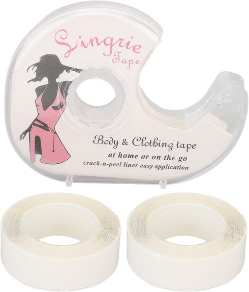 Double Sided Clothing Tape, 2 Rolls Body Tape with Dispenser, Transparent Strong Fabric Tape for Dress, Clothes, Women
