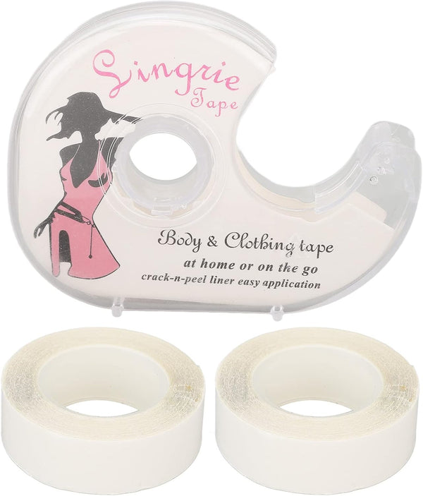 Double Sided Clothing Tape, 2 Rolls Body Tape with Dispenser, Transparent Strong Fabric Tape for Dress, Clothes, Women