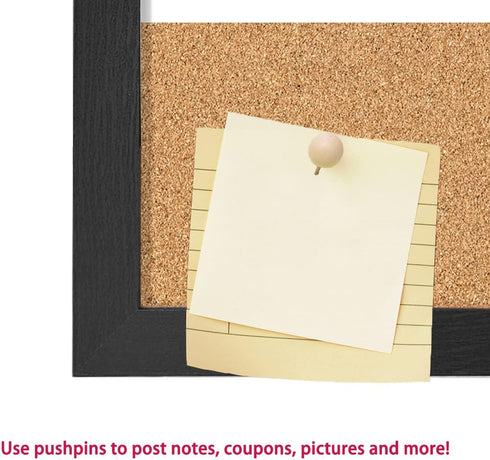 Monthly Calendar Dry Erase White Board & Cork Bulletin Board, 13" x 17" with Black Wood Frame