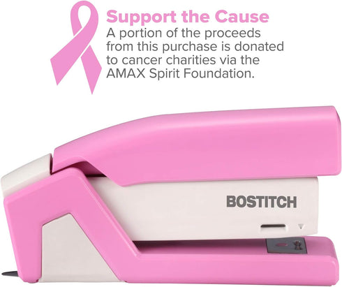 Bostitch Office InCourage Compact Stapler, Spring-Powered, BCA Pink (1588), Plastic Half Strip