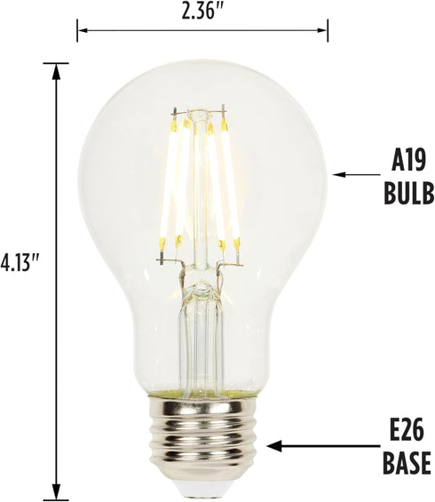 Westinghouse 5257020 4.5 Watt A19 Dimmable Clear Filament LED Light Bulb, Medium Base, 6 Pack