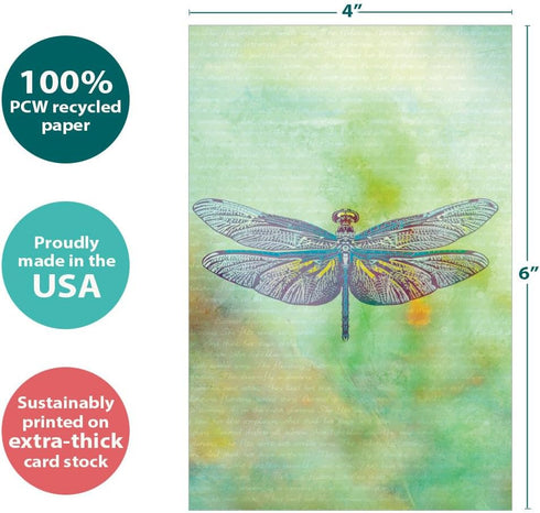 Tree-Free Greetings Vibrant Dragonfly All Occasion Cards, 12 Recycled 4x6 Notecards & White Envelopes